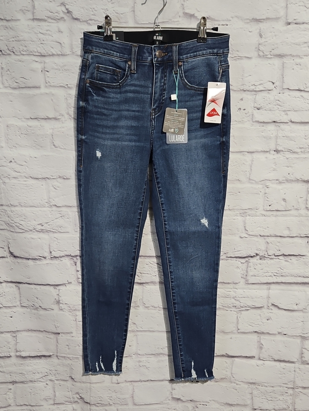 LuLaRoe Women's Medium Blue Skinny Jeans with Subtle Distress
